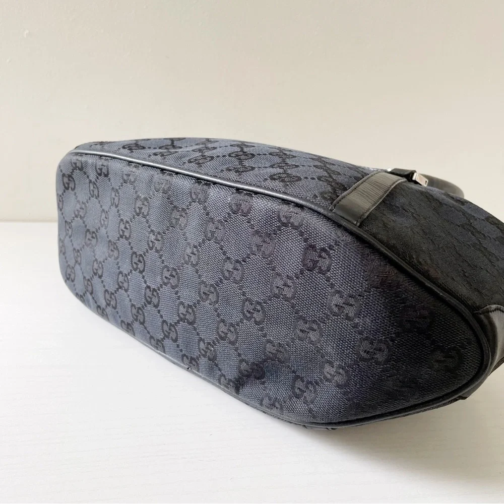 Gucci black monogram canvas and leather satchel bag